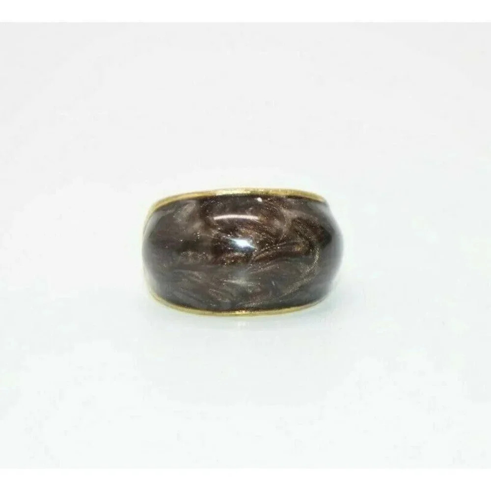 Brown Metallic Enamel Gold Tone Statement Ring